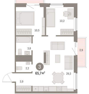 2-к квартира, вторичка, 66м2, 13/15 этаж