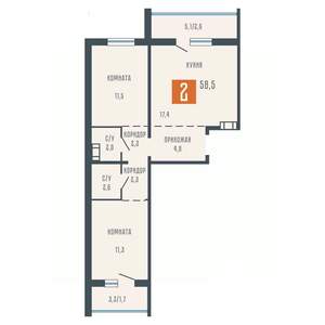 2-к квартира, вторичка, 59м2, 8/10 этаж