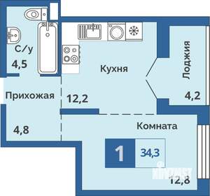 1-к квартира, сданный дом, 34м2, 15/15 этаж