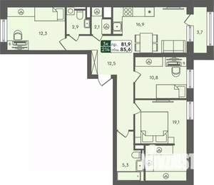 3-к квартира, строящийся дом, 86м2, 3/7 этаж