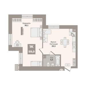 1-к квартира, вторичка, 59м2, 2/9 этаж
