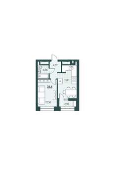 1-к квартира, вторичка, 37м2, 9/12 этаж