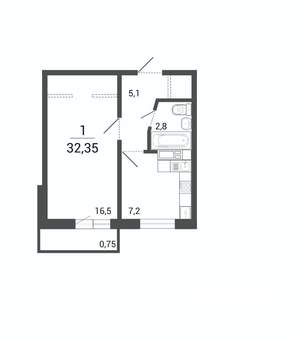 1-к квартира, строящийся дом, 32м2, 9/10 этаж
