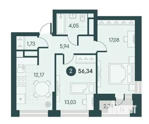 2-к квартира, вторичка, 56м2, 4/12 этаж