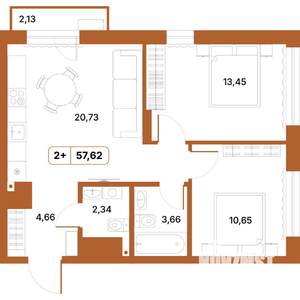 2-к квартира, строящийся дом, 58м2, 14/14 этаж