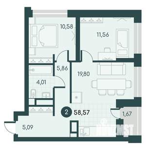 2-к квартира, вторичка, 59м2, 7/12 этаж