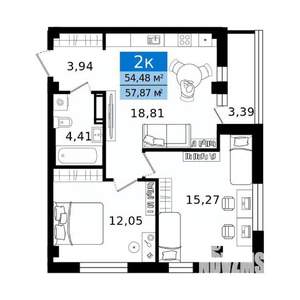 2-к квартира, вторичка, 58м2, 2/16 этаж