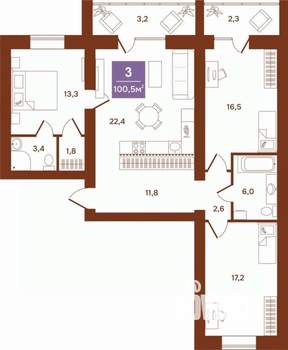 3-к квартира, строящийся дом, 101м2, 4/9 этаж