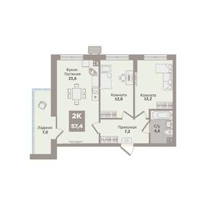 2-к квартира, вторичка, 57м2, 9/9 этаж