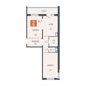 2-к квартира, вторичка, 52м2, 7/10 этаж