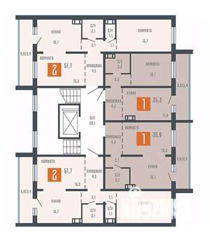 2-к квартира, вторичка, 52м2, 4/10 этаж