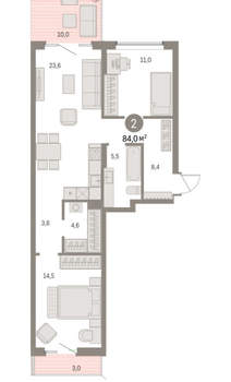 2-к квартира, вторичка, 84м2, 2/15 этаж