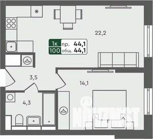 1-к квартира, строящийся дом, 44м2, 3/7 этаж