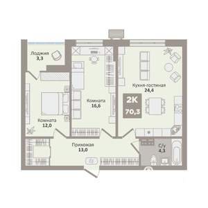 2-к квартира, вторичка, 70м2, 6/9 этаж