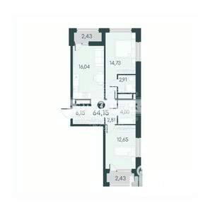 2-к квартира, вторичка, 64м2, 12/12 этаж