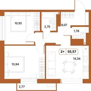 1-к квартира, строящийся дом, 51м2, 14/14 этаж