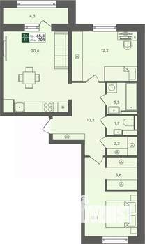 2-к квартира, строящийся дом, 70м2, 5/7 этаж