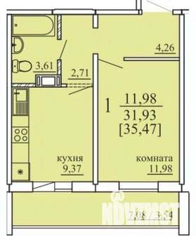 1-к квартира, сданный дом, 35м2, 5/10 этаж