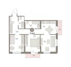 2-к квартира, вторичка, 71м2, 3/15 этаж