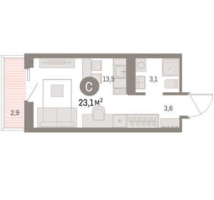 Студия квартира, вторичка, 23м2, 6/15 этаж