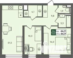 2-к квартира, строящийся дом, 67м2, 4/7 этаж