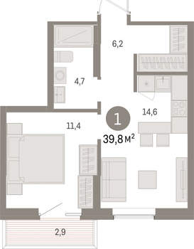1-к квартира, вторичка, 40м2, 6/15 этаж
