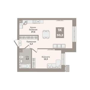 1-к квартира, вторичка, 50м2, 1/9 этаж