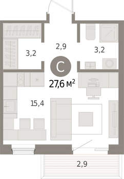 Студия квартира, вторичка, 28м2, 5/15 этаж