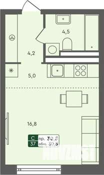 Студия квартира, строящийся дом, 31м2, 4/7 этаж