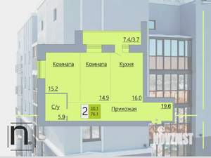 2-к квартира, строящийся дом, 76м2, 16/17 этаж