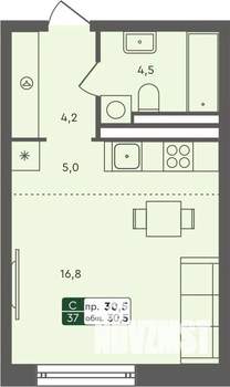 Студия квартира, строящийся дом, 31м2, 4/7 этаж
