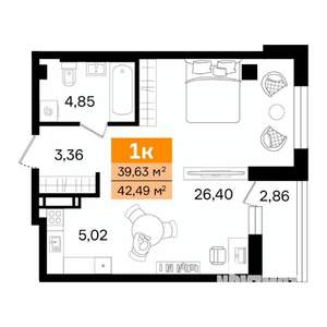 1-к квартира, вторичка, 42м2, 9/16 этаж