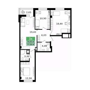 3-к квартира, вторичка, 78м2, 4/11 этаж