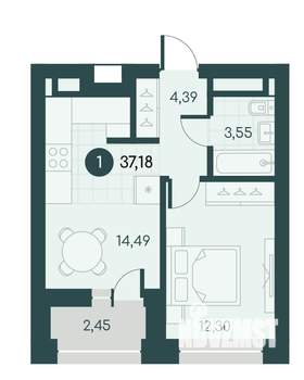 1-к квартира, вторичка, 37м2, 9/12 этаж