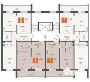 2-к квартира, сданный дом, 52м2, 9/10 этаж