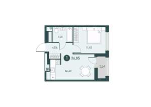 1-к квартира, вторичка, 37м2, 8/12 этаж