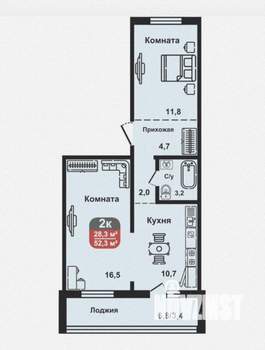 2-к квартира, вторичка, 52м2, 6/10 этаж