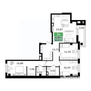 3-к квартира, вторичка, 89м2, 5/8 этаж