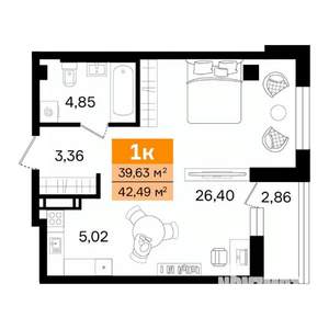 1-к квартира, вторичка, 42м2, 5/16 этаж