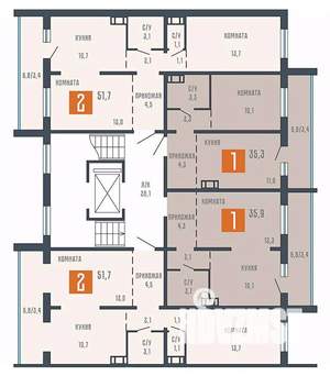 2-к квартира, вторичка, 52м2, 10/10 этаж