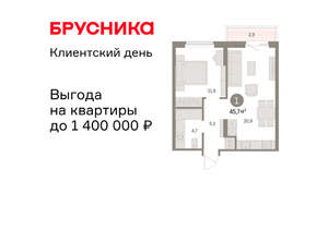 1-к квартира, вторичка, 46м2, 6/15 этаж