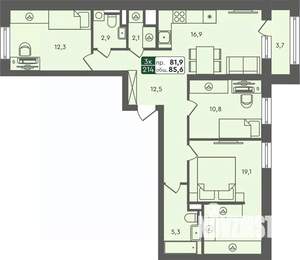 3-к квартира, строящийся дом, 86м2, 4/7 этаж