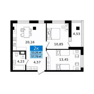 2-к квартира, вторичка, 58м2, 4/11 этаж