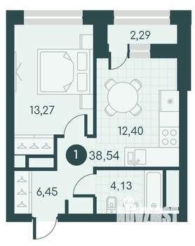 1-к квартира, вторичка, 39м2, 7/12 этаж
