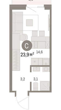 Студия квартира, вторичка, 24м2, 13/15 этаж