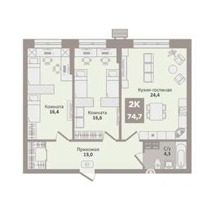2-к квартира, вторичка, 75м2, 2/9 этаж