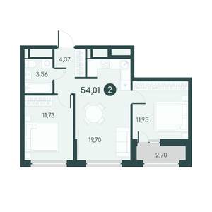 2-к квартира, вторичка, 54м2, 5/12 этаж