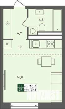 Студия квартира, строящийся дом, 31м2, 4/7 этаж