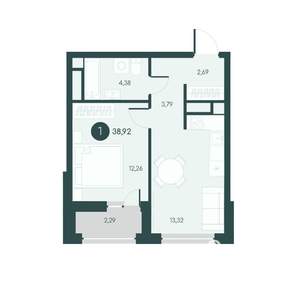 1-к квартира, вторичка, 39м2, 9/12 этаж