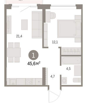 1-к квартира, вторичка, 46м2, 2/15 этаж